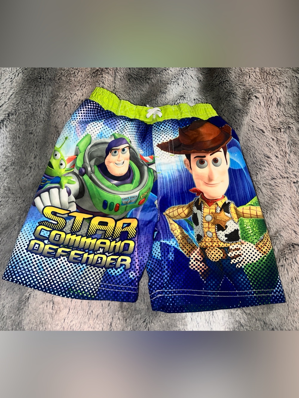 Disney Boys Blue Green Toy Story Swim Trunks